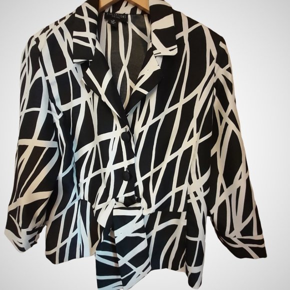 Perceptions New York Black & Ivory 3/4 sleeve blouse Size 12 - Picture 1 of 9